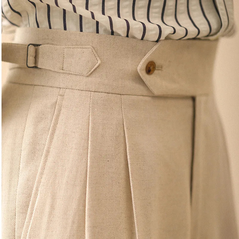 Aidase Linen Straight Pant For Men 2024 Summer Business Gentleman Naples Pant Paris Buckle Drape High Waisted Trousers Men Formal Pant aidase-shop