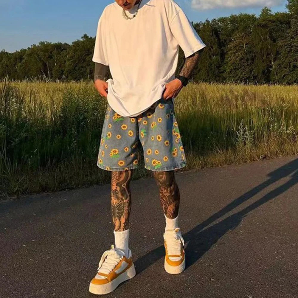 Aidase Denim Shorts Men's 2024 Summer High Street Capris Men Techwear Oversize Leisure Pants Unisex Streetwear Y2k Daisy Loose Jeans aidase-shop