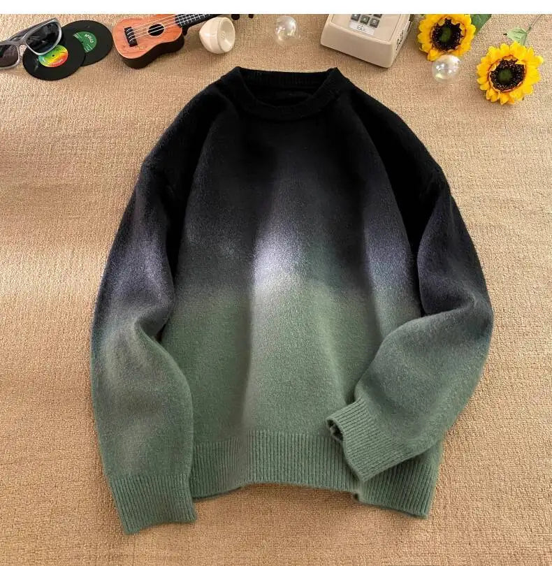 AIDASE  -  New Fashion Male Sweater Round Neck Knitted Gradient Contrast Color Design Long Sleeve Casual Pullovers Menswear 21E7029 aidase-shop