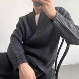 AIDASE  -  American High Street Fashion Solid Color Sweater Jacket Autumn And Winter Irregular Oblique Button V-Neck Cardigan Sweater Men aidase-shop
