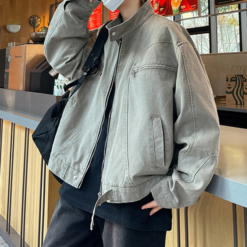 AIDASE  -  New Men Jacket Fashion New Stand Neck Long Sleeve Simple Solid Color Male Coats Personality Versatile Clothes 21E7030 aidase-shop