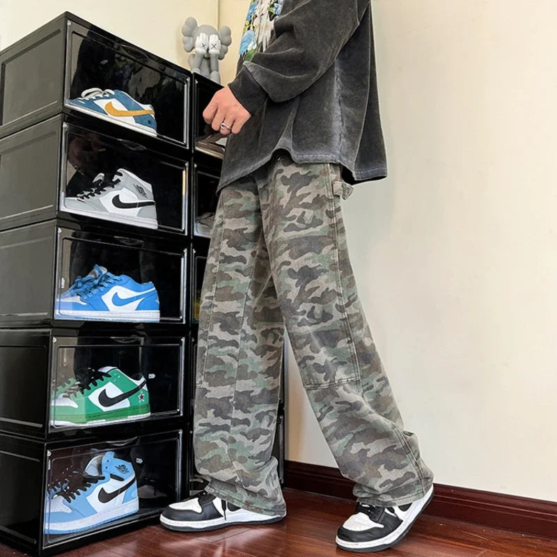 Aidase Jeans Men Military Fashion High Street Daily Spring Autumn Camouflage Spliced Handsome Loose American Style Teenagers Versatile aidase-shop