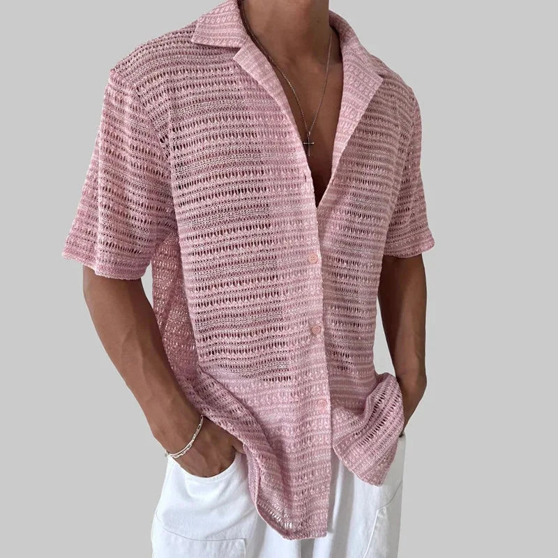 AIDASE  -  Tops Spring Summer New Men's Tide High Street Sheer Turn-Down Collar Trendy Niche Chic Casual Short Sleeve Shirt Ins W11470 aidase-shop