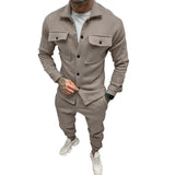AIDASE  -  Men's Jacket Cargo Pants Set with Pocket Button Spring Fall Blue Tracksuit High Quality Solid Color Male Fashion 2 Pieces Suit aidase-shop