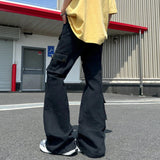 AIDASE  -  Lace-Up Flared Men Jeans American Style High Street Multi-Pocket Cargo Denim Pants Slim Fit Solid Color Trousers 21E6810 aidase-shop