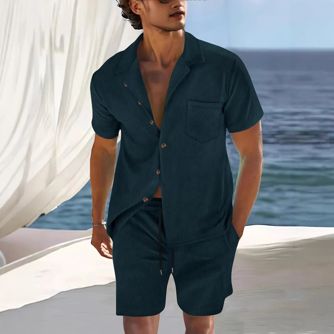 AIDASE  -  Short Sleeve Collar Shirt Men's Summer Thin Set Casual Sportswear Summer Shorts aidase-shop