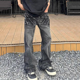 AIDASE  -  Fashion Men's Jeans Lightning Crack Print Washed Slim Fit Design Versatile Straight Slightly Flared Denim Pants 21E6876