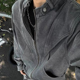 AIDASE  -  Fashion Men's Denim Jacket Personality Patchwork Design Stand Collar Long Sleeve Male Coats Zipper Tide Outerwear 21E7000 aidase-shop