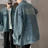 AIDASE  -  Fashion Men's Denim Jacket 2025 New Diamond-studded Decoration Long Sleeve Lapel Single-breasted Men Coats Trend 21E6846 aidase-shop