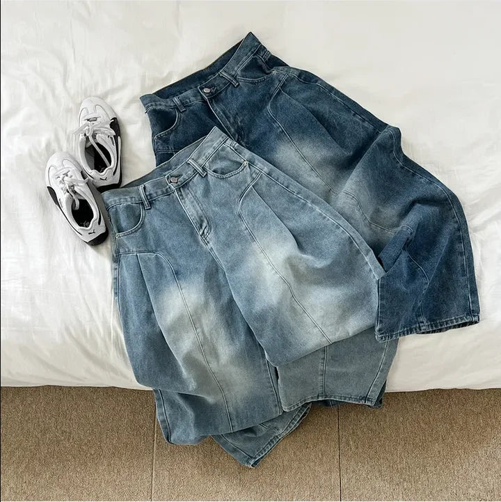 AIDASE  -  Women's High Waist Wide Leg Jeans 2025 New Korean Design Faionable Folded Knife Long Pants Versatile Sli Spring Autumn aidase-shop