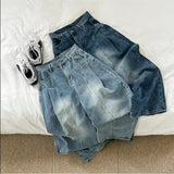 AIDASE  -  Women's High Waist Wide Leg Jeans 2025 New Korean Design Faionable Folded Knife Long Pants Versatile Sli Spring Autumn aidase-shop