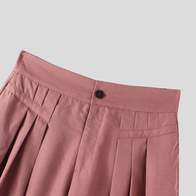 AIDASE  -  Men Wide Leg Pants Solid Color Button Joggers Loose Casual Trousers Men Streetwear Pleated Fashion Male Long Pants aidase-shop