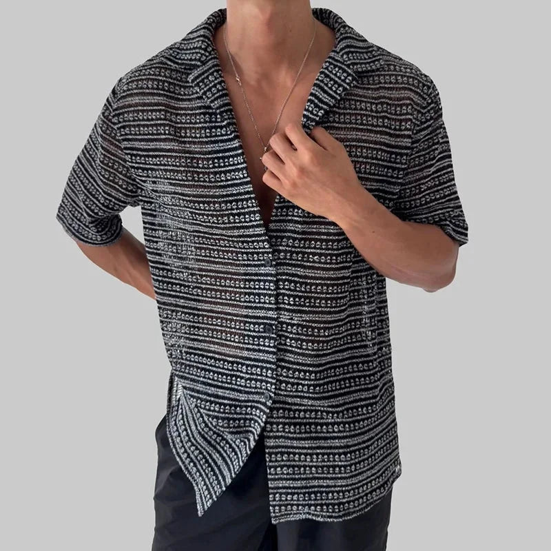 AIDASE  -  Tops Spring Summer New Men's Tide High Street Sheer Turn-Down Collar Trendy Niche Chic Casual Short Sleeve Shirt Ins W11470 aidase-shop