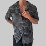 AIDASE  -  Tops Spring Summer New Men's Tide High Street Sheer Turn-Down Collar Trendy Niche Chic Casual Short Sleeve Shirt Ins W11470 aidase-shop
