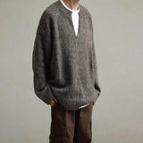 AIDASE  -  American Street Fashion Solid Color V-Neck Sweater Men Autumn And Winter Lazy Style High-End Casual Knitted Sweater Jacket Men aidase-shop