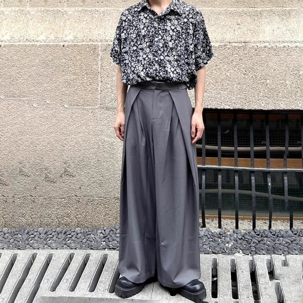AIDASE  -  Mens Suit Pants Adjustable Waist 3d Pleated Casual Pants Streetwear Fashion Niche Retro Wide-Leg Pants Men'S Clothing 2025 New aidase-shop