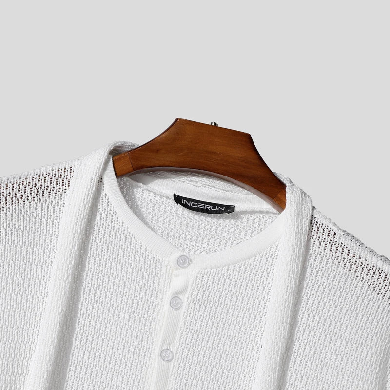 AIDASE  -  Men Sweater Solid V Neck Long Sleeve Hollow Out See Through Male Pullovers Streetwear Loose Fashion Casual Men Clothing aidase-shop