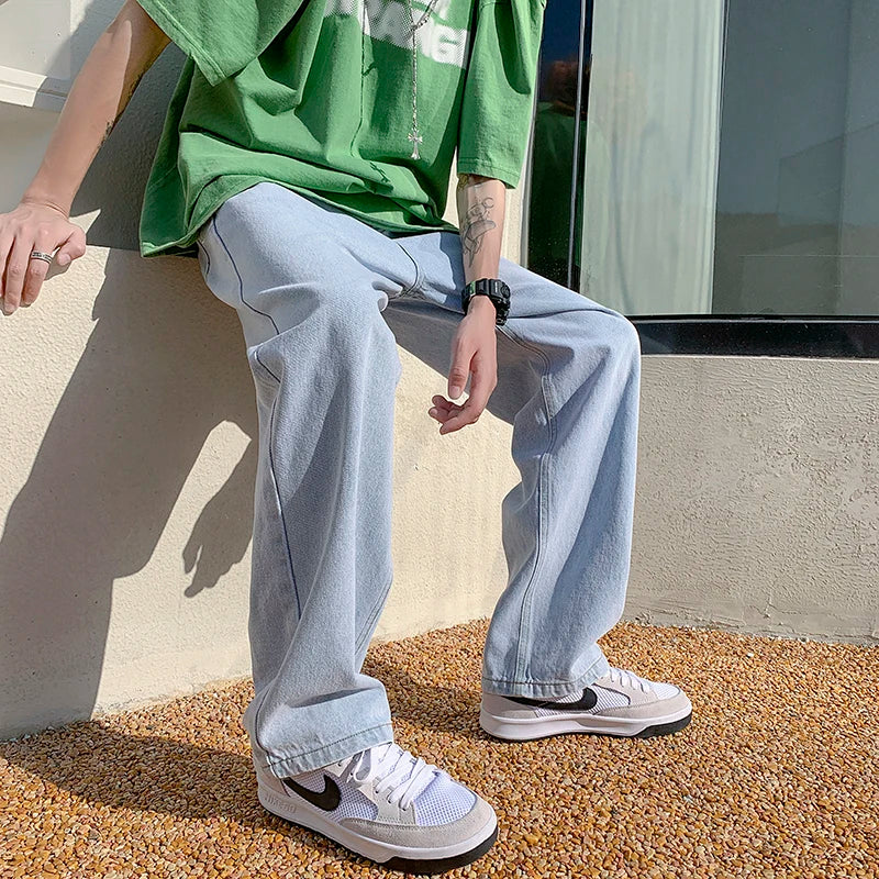 Aidase 4 Colors Baggy Jeans Men Fashion Casual Wide Leg Jeans Men Streetwear Loose Hip Hop Straight Denim Pants Mens Trousers S-2XL aidase-shop