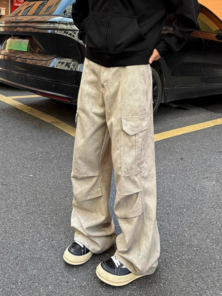 AIDASE  -  Retro Chinese Sle Tie Dye Marble Pattern Workwear Jeans Casual Straight Leg Slim Fit Straight Leg Summer Autumn Men's Pants aidase-shop