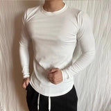AIDASE  -  Sports Long-sleeved T-shirt Fitness Tights Slim Elastic Striped Round Neck Casual aidase-shop