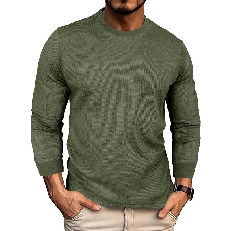AIDASE  -  Men's Spring and Autumn New Waffle Henley Collar Long Sleeve Casual Sports T Shirt for Men Tracksuit Mans Cloths aidase-shop