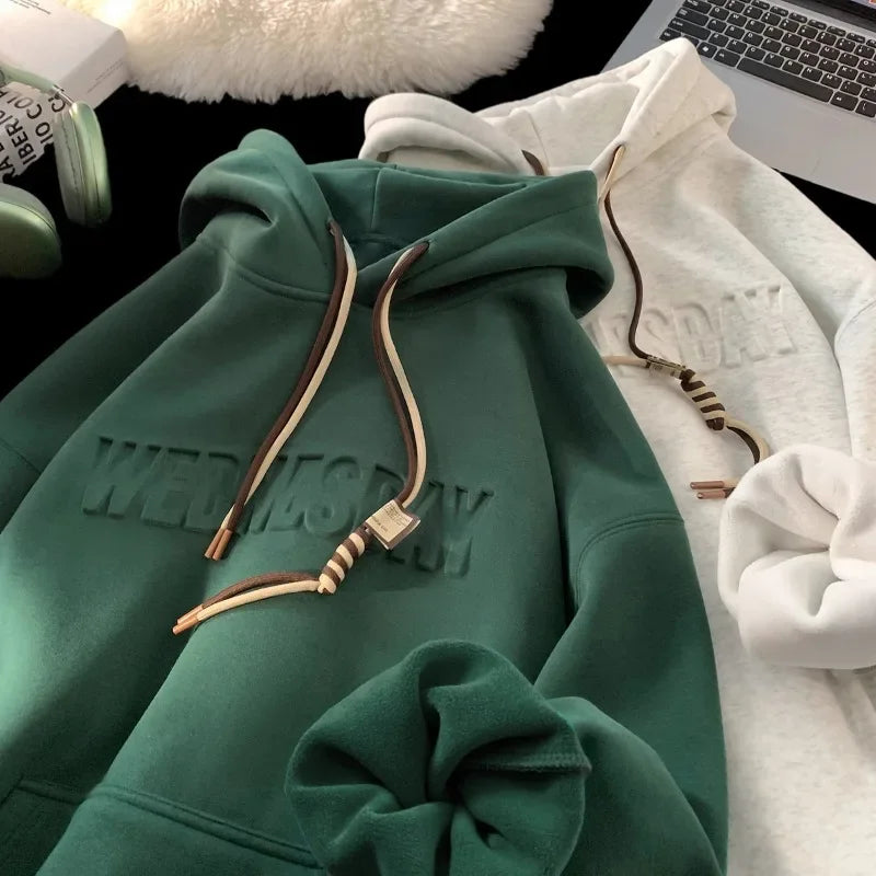 Aidase men's winter fashion Letters Casual Hooded Sweatshirt Basic Colours Drawstring Clash Hoodie Loose Comfortable Men Women Hoodies aidase-shop