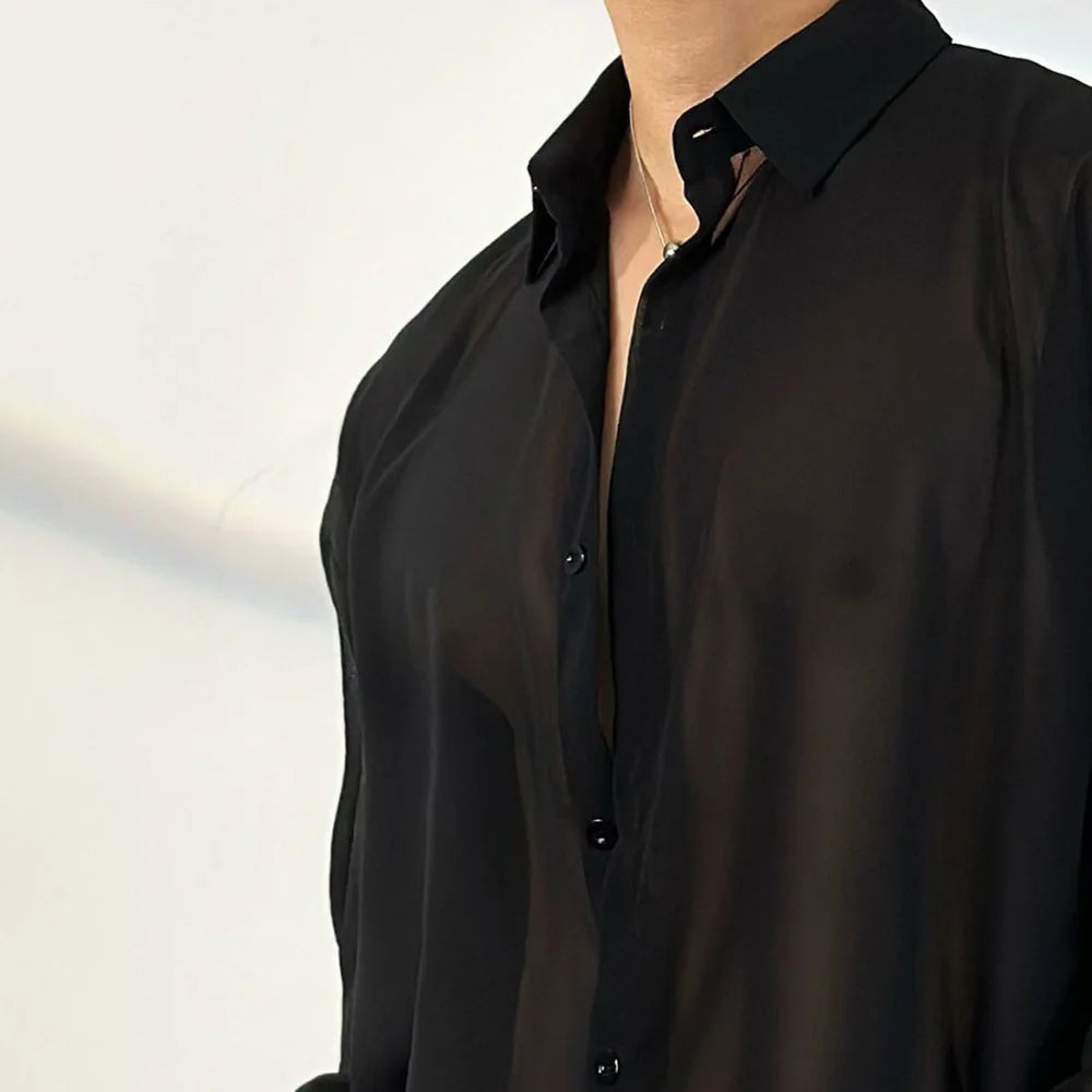AIDASE  -  Mens Shirt Transparent Sheer Sexy Long Sleeved Shirt Summer Casual Personality Breathable Quick Drying Top Men's Clothing aidase-shop