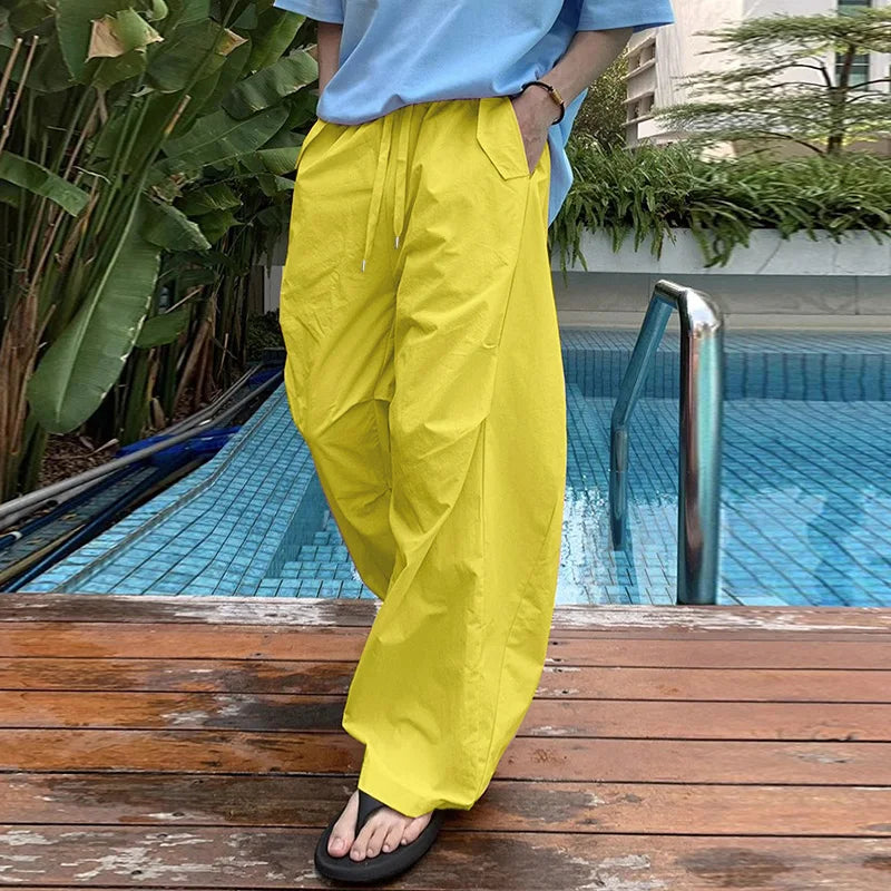 AIDASE  -  Men Cargo Pants Drawstring Solid Color Joggers Casual Trousers Men Streetwear 2025 Quick Dry Fashion Male Pants S-5XL aidase-shop