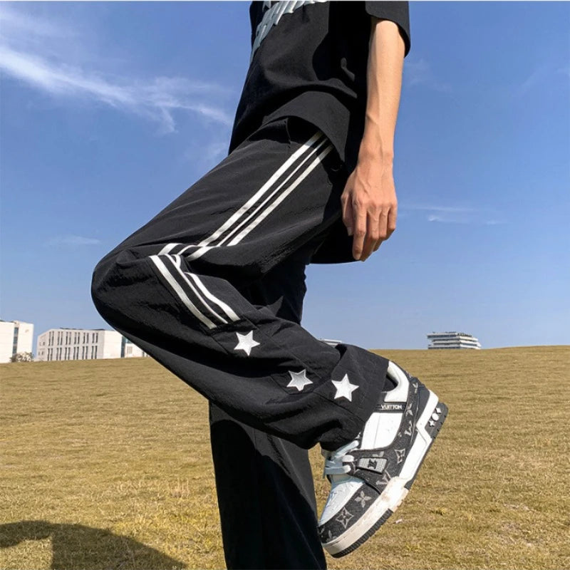 Aidase American Quick-drying Sports Casual Pants Men Korean Style Trendy High Street Overalls Loose Straight Striped Long Pants Chic aidase-shop