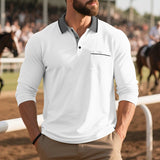 AIDASE  -  Men's Button-up Turn-down Collar Polo Shirt Autumn Fashion Mens Pullover Casual Long Sleeve Contrast Color Patchwork Polo Shirts aidase-shop