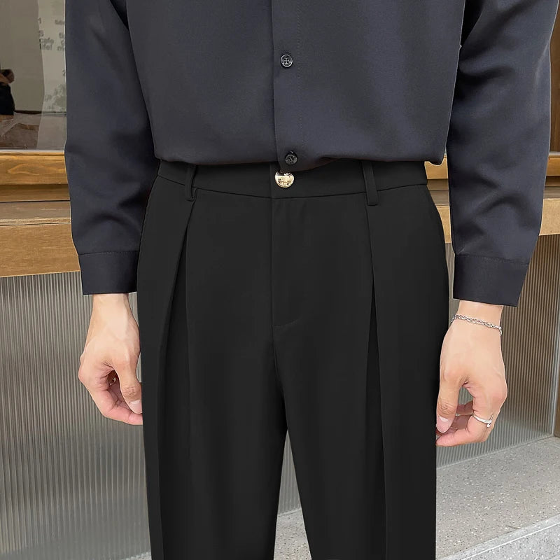 Aidase Black Suit Pants Men Slim Fashion Social Mens Dress Pants Korean Loose Casual Straight Pants Mens Office Formal Trousers M-3XL aidase-shop