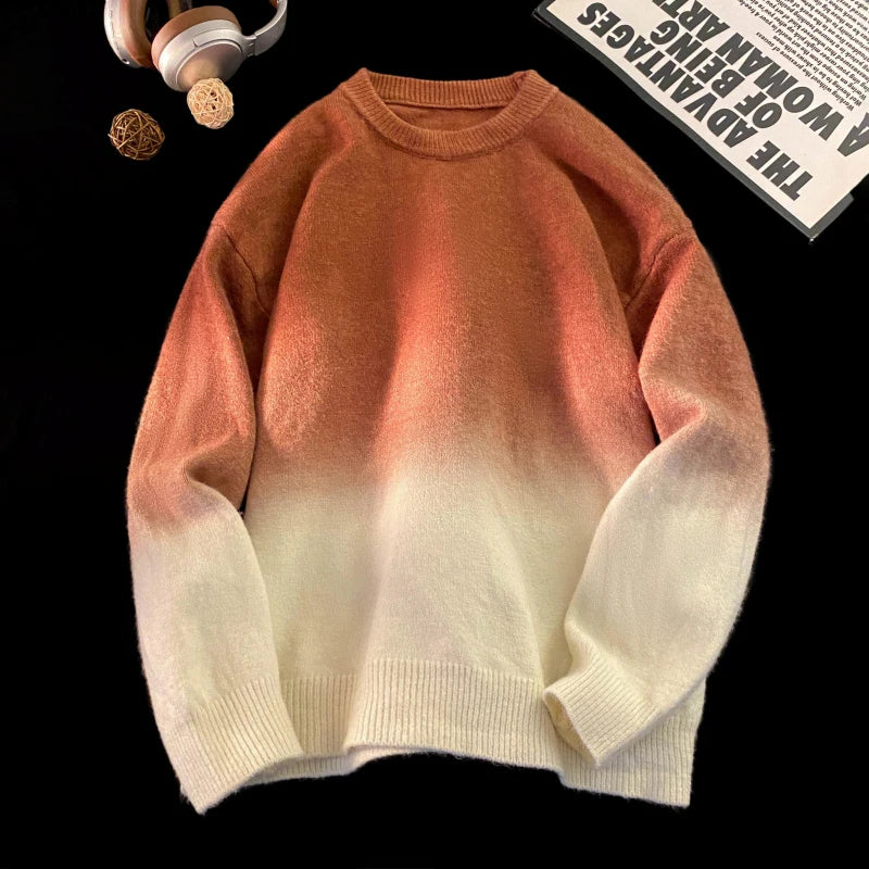 AIDASE  -  New Fashion Male Sweater Round Neck Knitted Gradient Contrast Color Design Long Sleeve Casual Pullovers Menswear 21E7029 aidase-shop