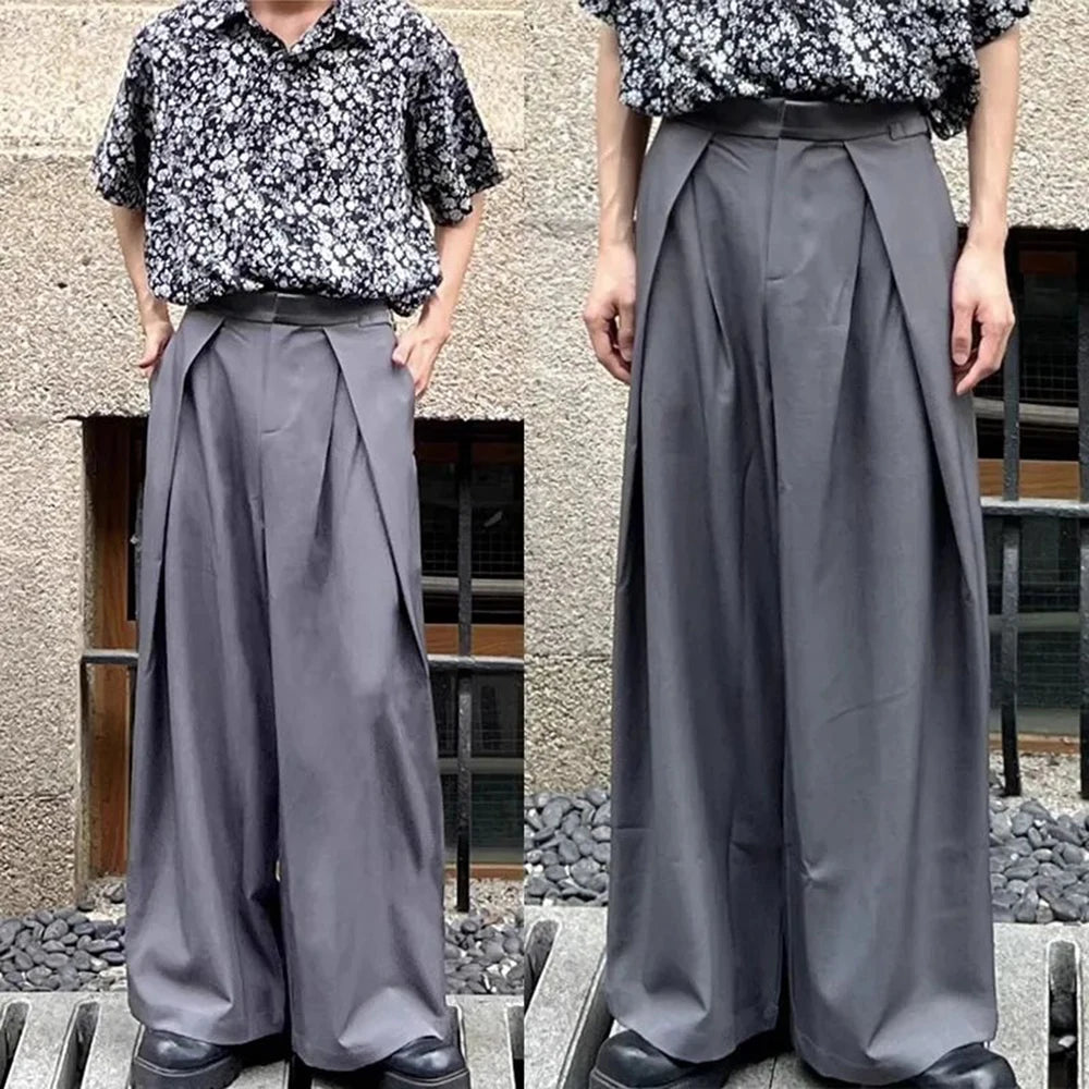 AIDASE  -  Mens Suit Pants Adjustable Waist 3d Pleated Casual Pants Streetwear Fashion Niche Retro Wide-Leg Pants Men'S Clothing 2025 New aidase-shop