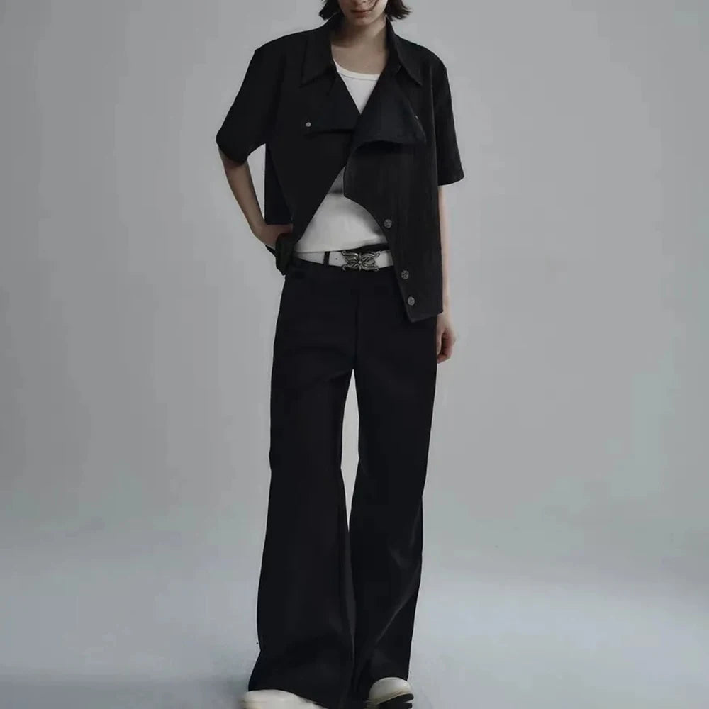 AIDASE  -  Summer Men's Solid Color Irregular Short-Sleeved Shirt American Retro Fashion Trend Street Loose Casual Breathable Men's Tops aidase-shop