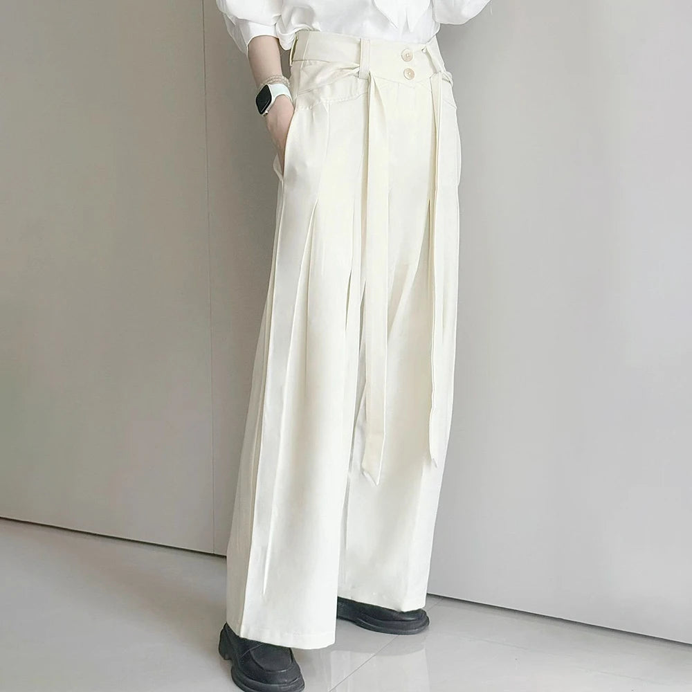 AIDASE  -  Summer New Men's Solid Color Ribbon Suit Trousers American Fashion Trend High Street Loose Casual Breathable Men's Bottoms aidase-shop