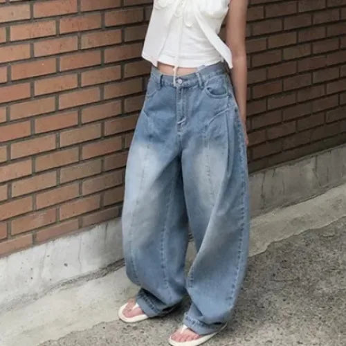 AIDASE  -  Women's High Waist Wide Leg Jeans 2025 New Korean Design Faionable Folded Knife Long Pants Versatile Sli Spring Autumn aidase-shop