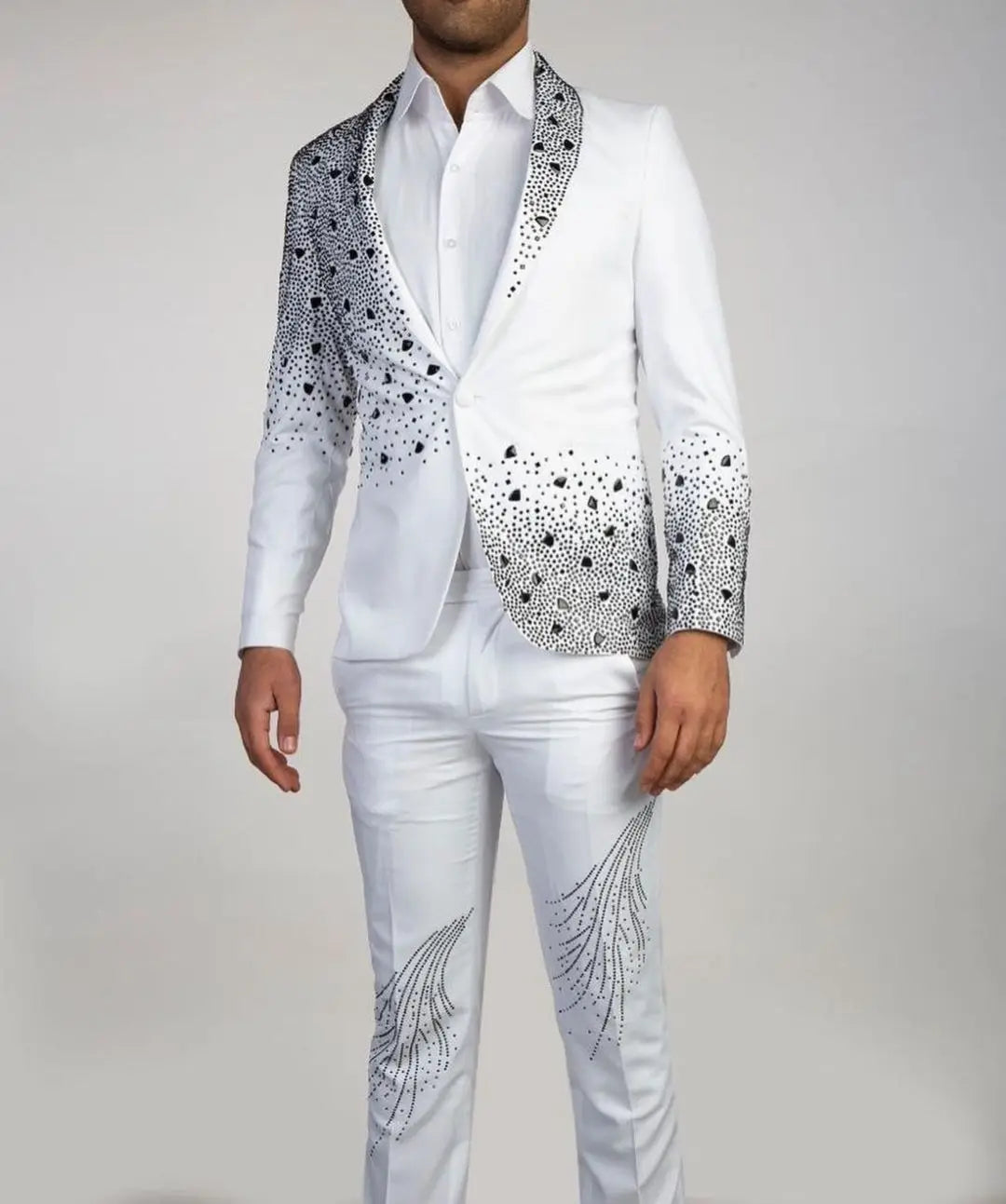 Aidase Luxury Beads 2 Pieces Blazer Pants Men Suits Shiny One Button Sheer Lapel Diamonds Formal Party Wedding Groom Plus Size Tailored aidase-shop