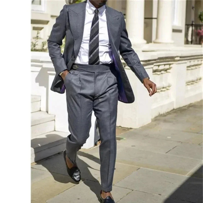 Aidase Formal Men's Suits Dark Grey Peak Lapel One Button Blazer Slim Fit Elegant Wedding 2 Piece Jacket Pants Costume Homme Blazer aidase-shop