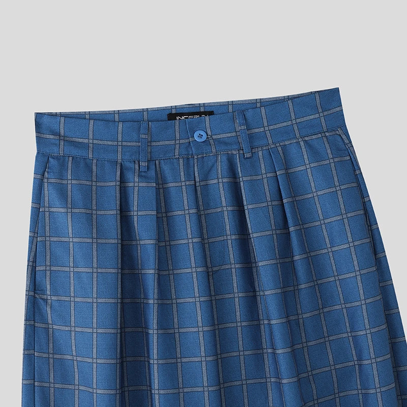 AIDASE  -  Men Pants Plaid Button Joggers Loose Casual Wide Leg Trousers Men Streetwear 2025 Pleated Oversize Fashion Long Pants aidase-shop