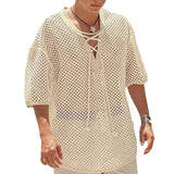 AIDASE  -  Summer New Man's Tide Mesh Hollow Out Knitted T-shirt V-Neck Short Sleeve Pullover Casual High Street Chic Sexy Tops W11957 aidase-shop