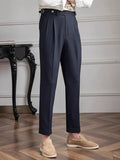 AIDASE  -  Casual Solid Color Pleated High Waist Trousers 2025 Spring Fall Trendy Men's Slim Fit Straight Pants Naples Style Trousers Mens aidase-shop
