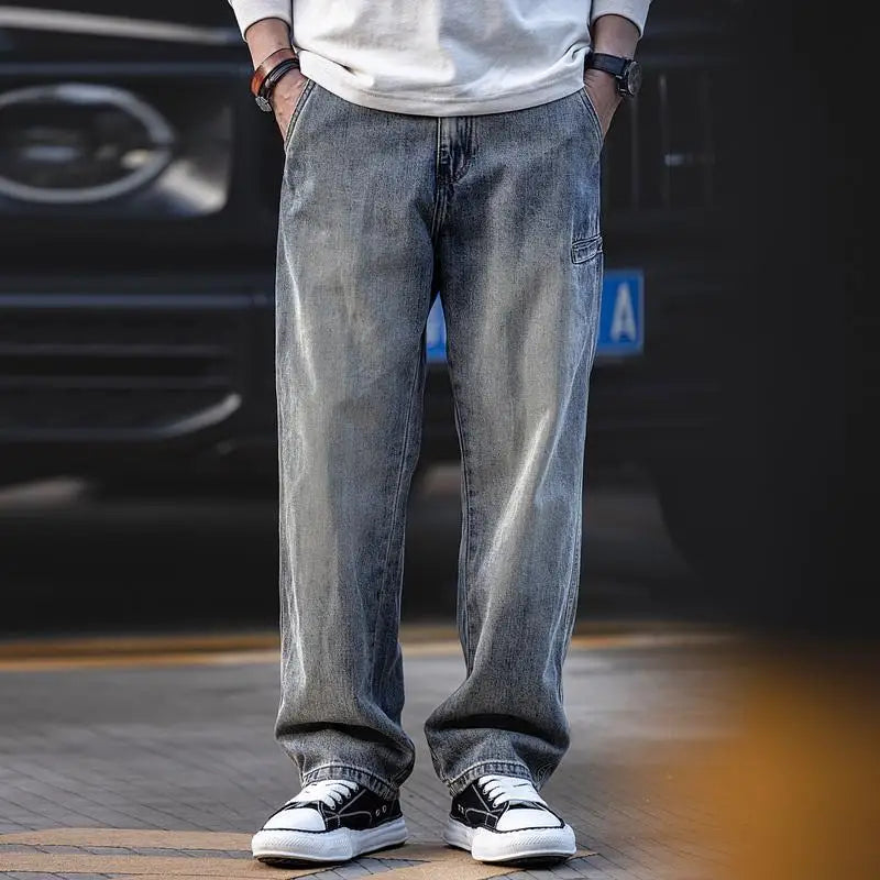 Aidase Trousers Straight Man Cowboy Pants with Pockets Men's Jeans Wide Leg Plus Size Autumn Clothing Y2k Streetwear Casual Retro Baggy aidase-shop
