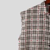 AIDASE  -  Men Shirt Plaid Patchwork Lapel Sleeveless Loose Male Shirts Summer Cotton Steetwear 2025 Casual Men Clothing Vacation aidase-shop