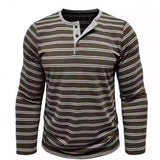 AIDASE  -  New Men's Henley Collar Long Sleeve T-Shirts Striped Casual Button T Shirt for Men Spring Autumn Male Fashion Cotton Tees Tops aidase-shop
