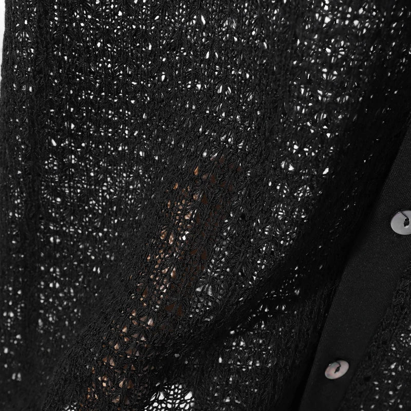 AIDASE  -  Men Shirt Hollow Out See Through Lapel Short Sleeve Men Clothing Summer Streetwear 2025 Fashion Casual Male Shirts S-5XL aidase-shop