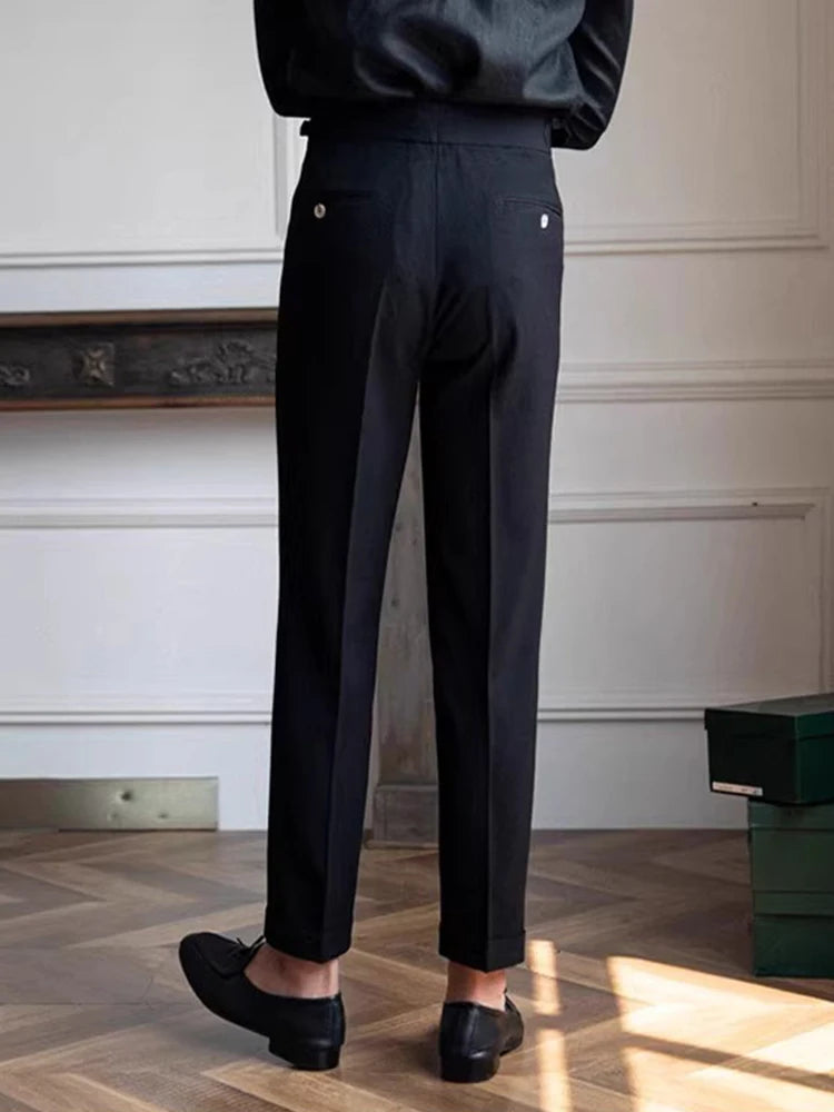 AIDASE  -  Casual Solid Color Pleated High Waist Trousers 2025 Spring Fall Trendy Men's Slim Fit Straight Pants Naples Style Trousers Mens aidase-shop