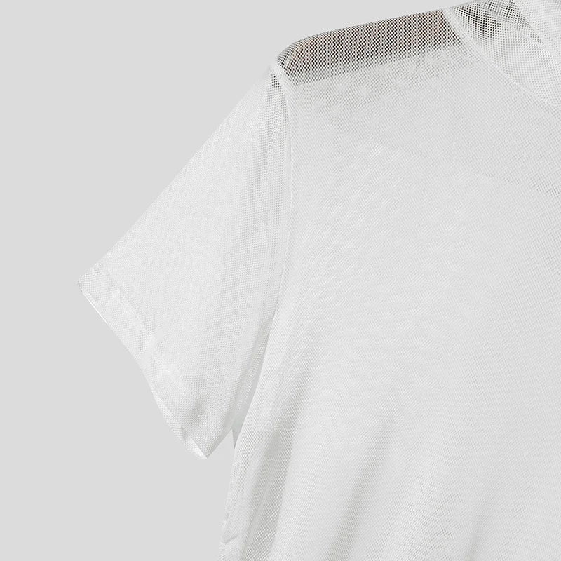 AIDASE  -  Men Sets Mesh See Through Sexy Turtleneck Short Sleeve T Shirt & Pants 2PCS Streetwear Summer 2025 Fashion Men's Suits aidase-shop