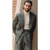 Aidase Men Suit Two Pieces Blazer Pants Single Breasted Wide Lapel Handsome Business High-quality Loose Fit Wedding Groom Costume Homme