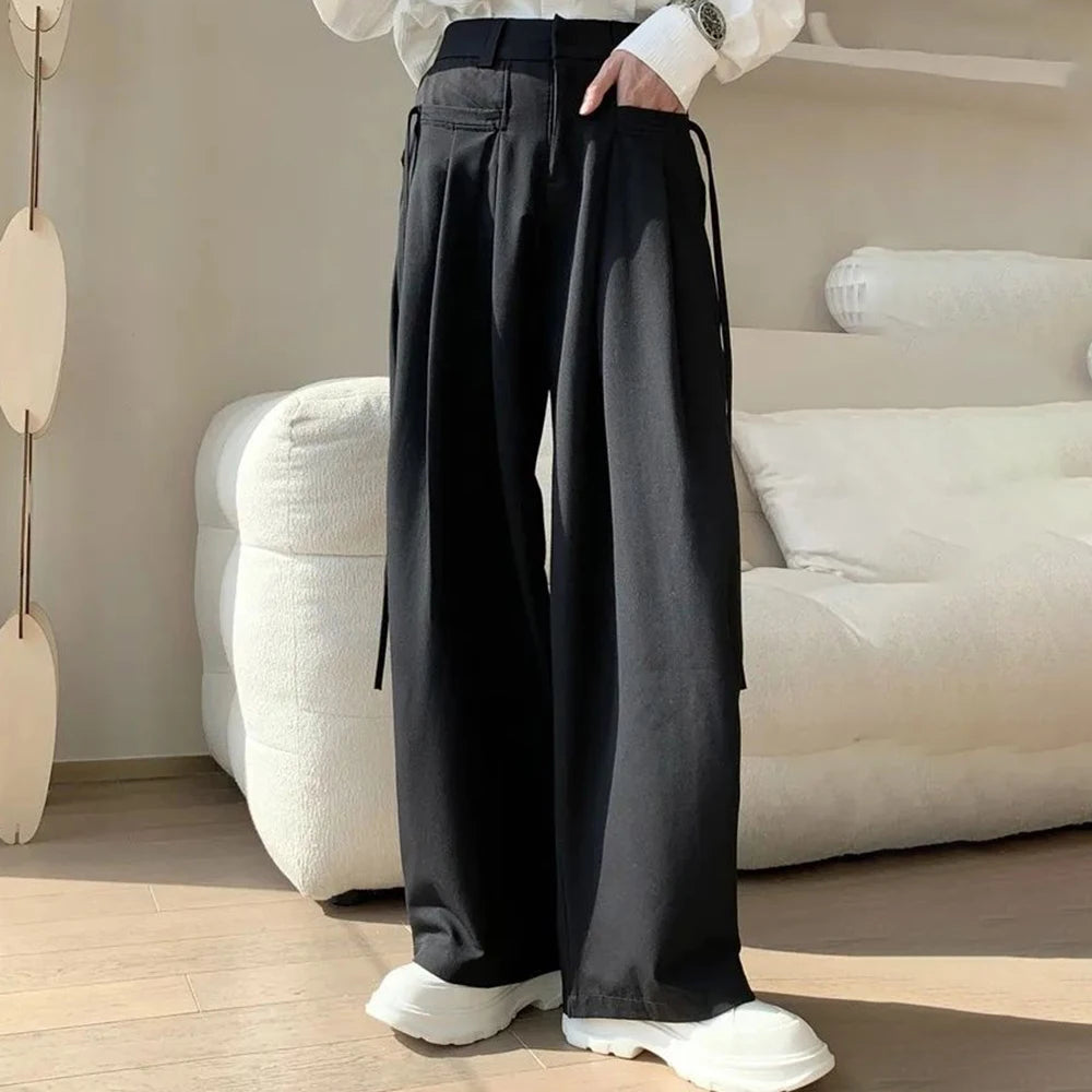 Aidase Trendy Men's Neutral High-end Trousers  Summer New Streamer Design Loose Casual Suit Pants Drape Straight Wide-leg Pants aidase-shop