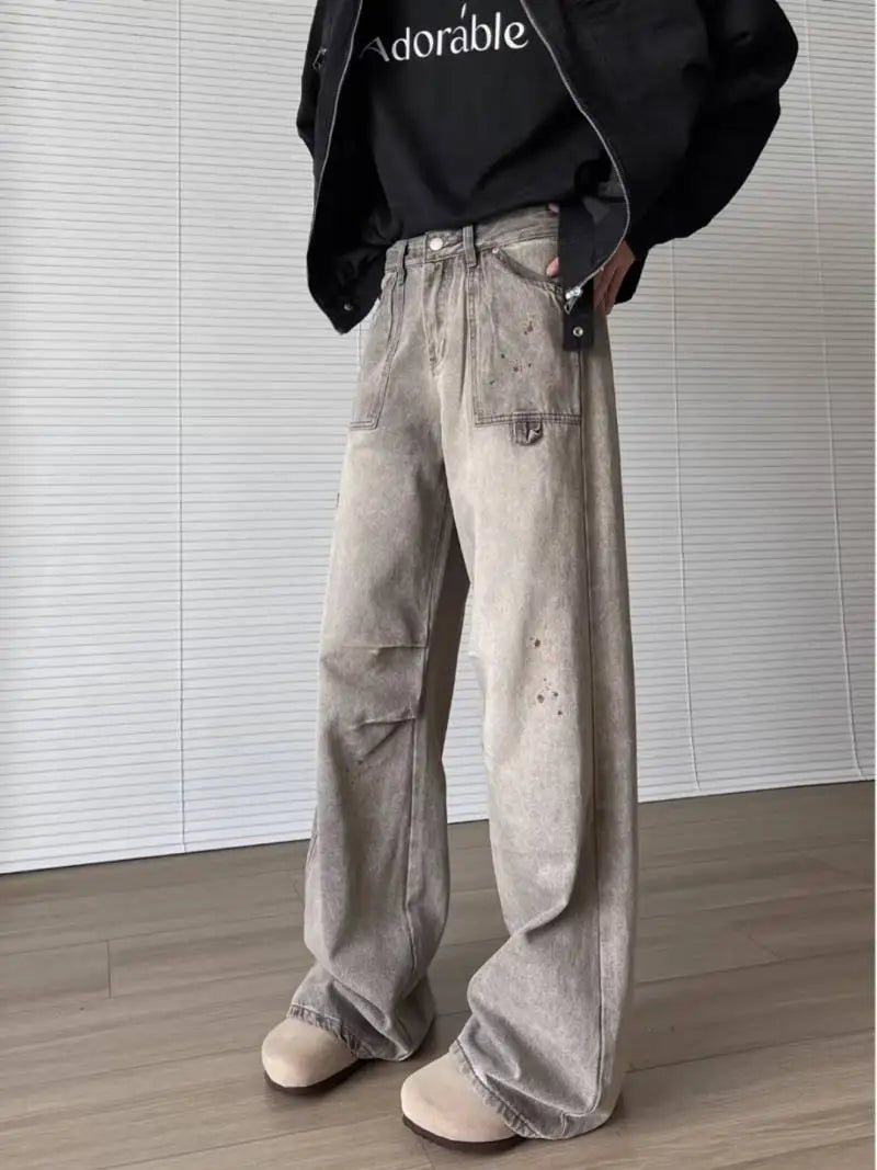 AIDASE  -  Trendy New Men Jeans Ripped Vintage Design Loose High Street Fashion Straight-leg Denim Pants Autumn Trousers 21E7422 aidase-shop